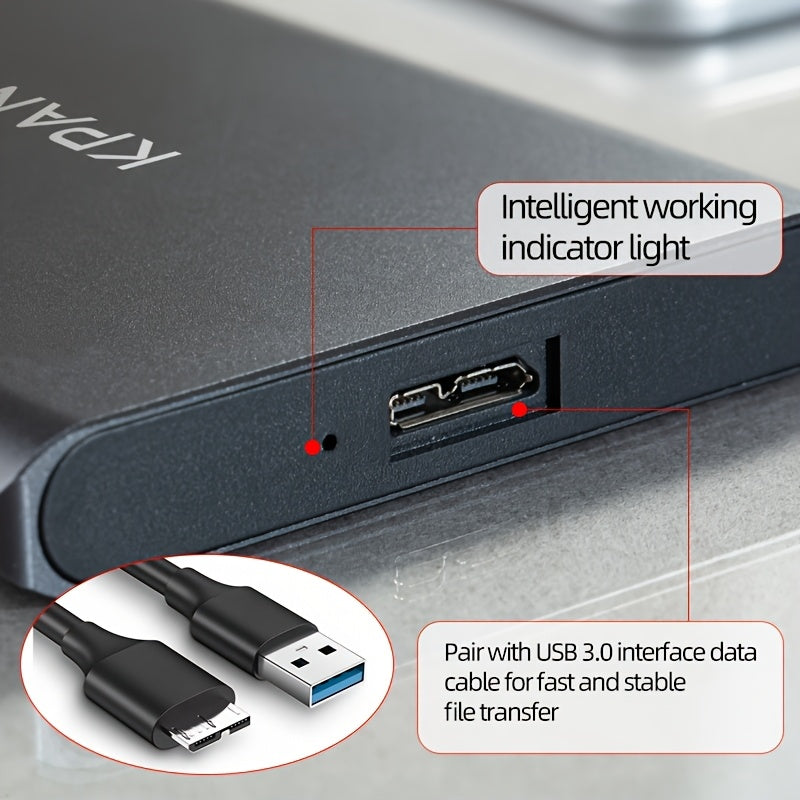 KPAN Portable USB 3.0 External Hard Drive for high-speed data transfer, large capacity (1TB/500GB/320GB), compatible with PCs, laptops, smartphones & more.