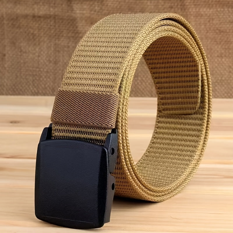 YKK buckle canvas belt, hypoallergenic and security check-friendly, perfect for young students.