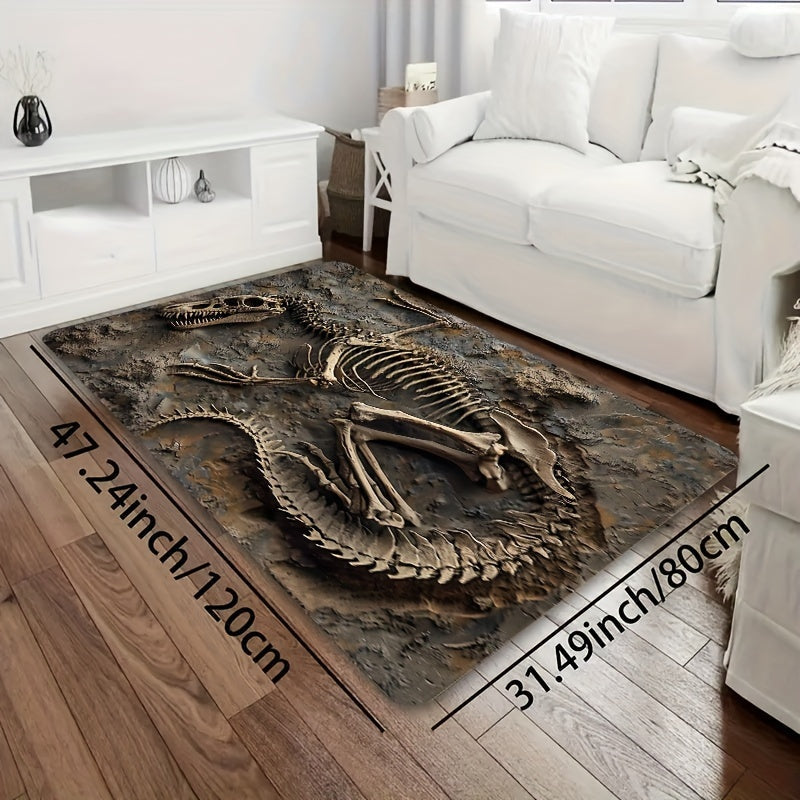 Soft and thick area rug designed with dinosaur fossils, measuring 8mm in thickness. This rug is machine washable and suitable for use in the bathroom, kitchen, living room, or bedroom. It serves as a versatile indoor decor mat, perfect for adding a touch