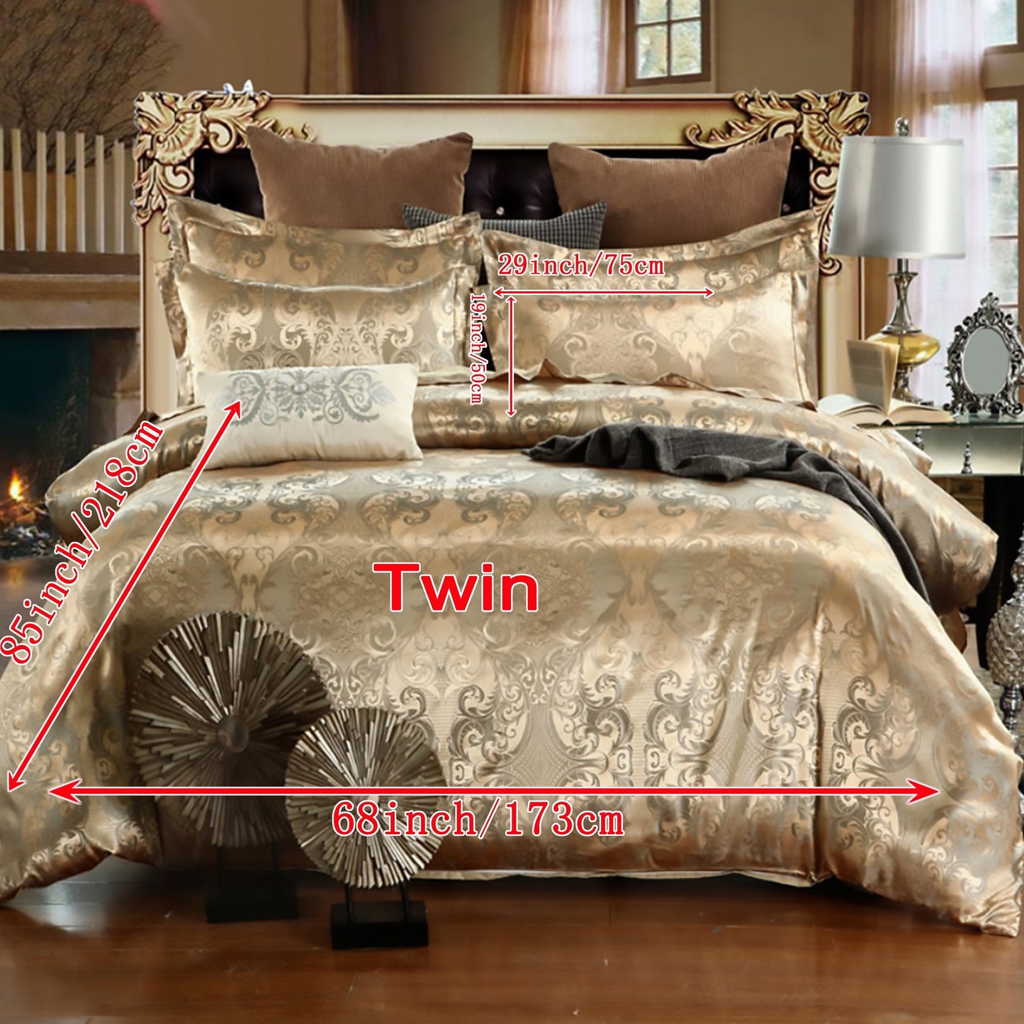 3 piece set includes a luxurious jacquard golden duvet cover and pillowcases, designed for ultimate comfort in your bedroom or guest room. Set includes 1 duvet cover and 1 or 2 pillowcases, core not included.