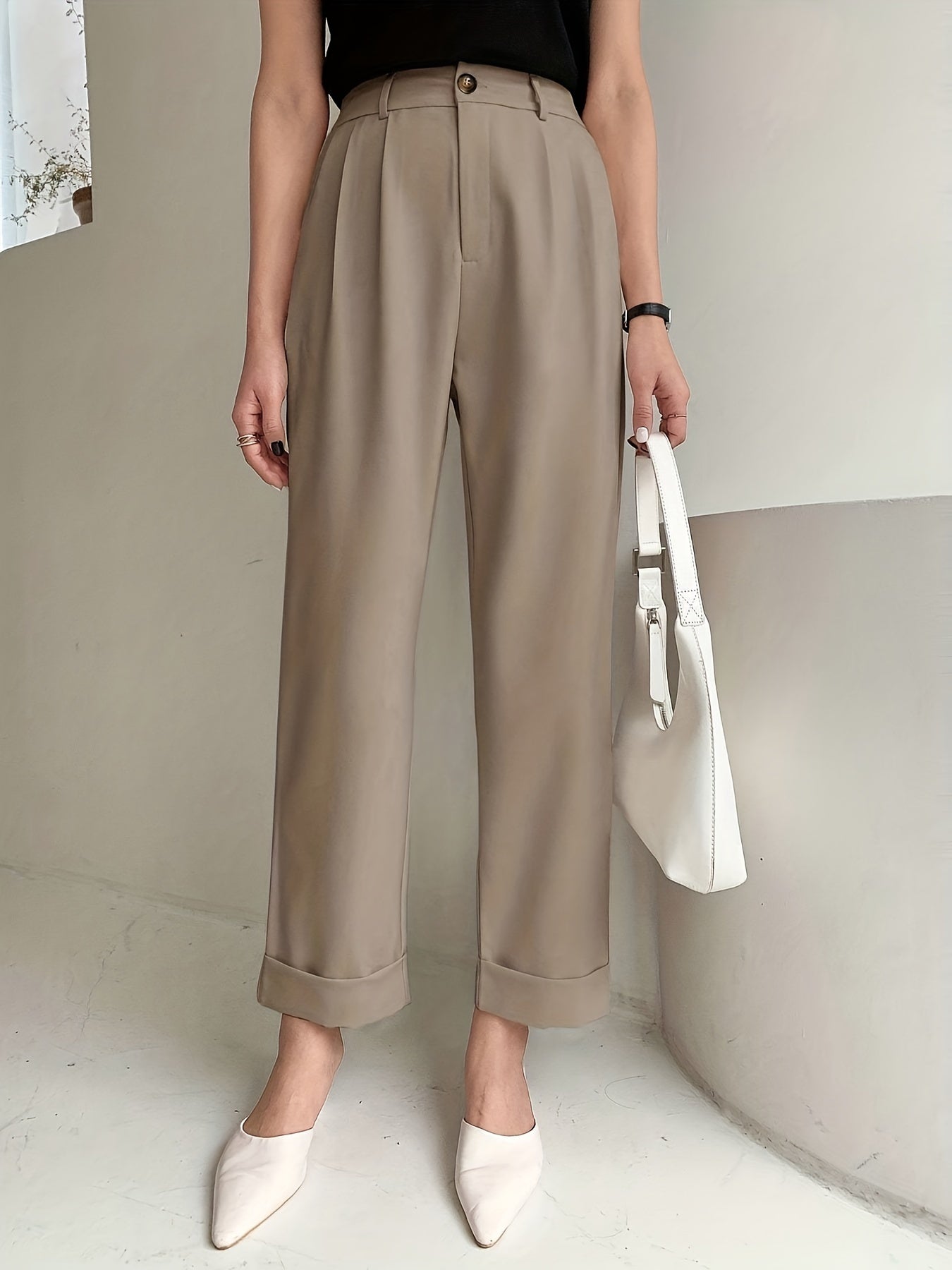 Wide leg suit pants with slant pockets, perfect for spring and summer, women's casual clothing.