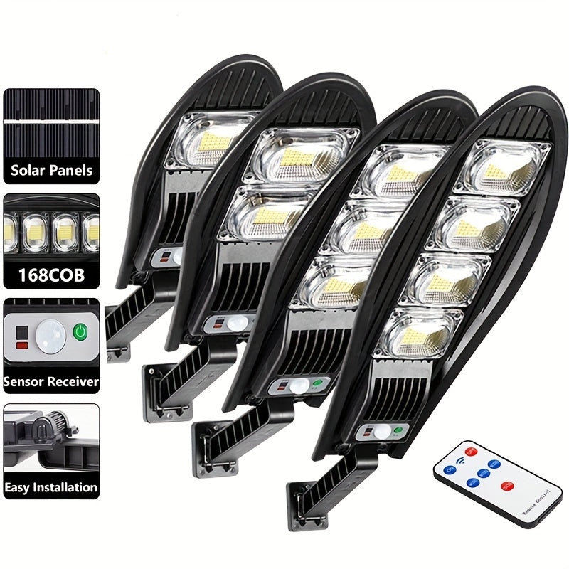 1pc upgraded solar street lamp with 168 LED lights, adjustable angle for outdoor garden walls.