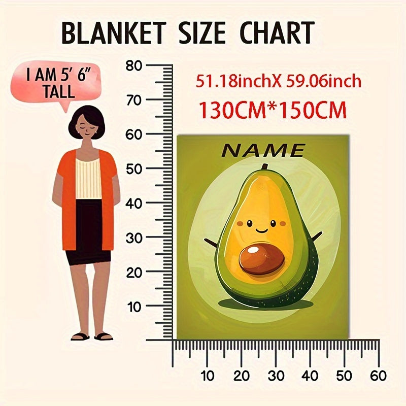 Avocado Lovers Flannel Throw Blanket - Personalized with Customizable Character Design, Modern and Quirky Food Print, Lightweight and Cozy All-Season Comfort, Knitted Polyester Material, Digitally Printed - Unique Home Decor for Avocado Enthusiasts.