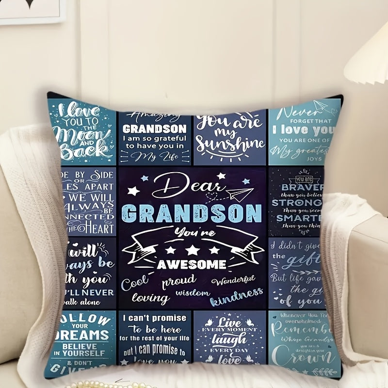 French Style Grandson Themed Pillow Case, 1 piece, measures 44.96cm x 44.96cm. Made of short plush polyester with a zippered closure, this cushion cover is machine washable. Perfect for adding a touch of decor to your living room or bedroom. Pillow