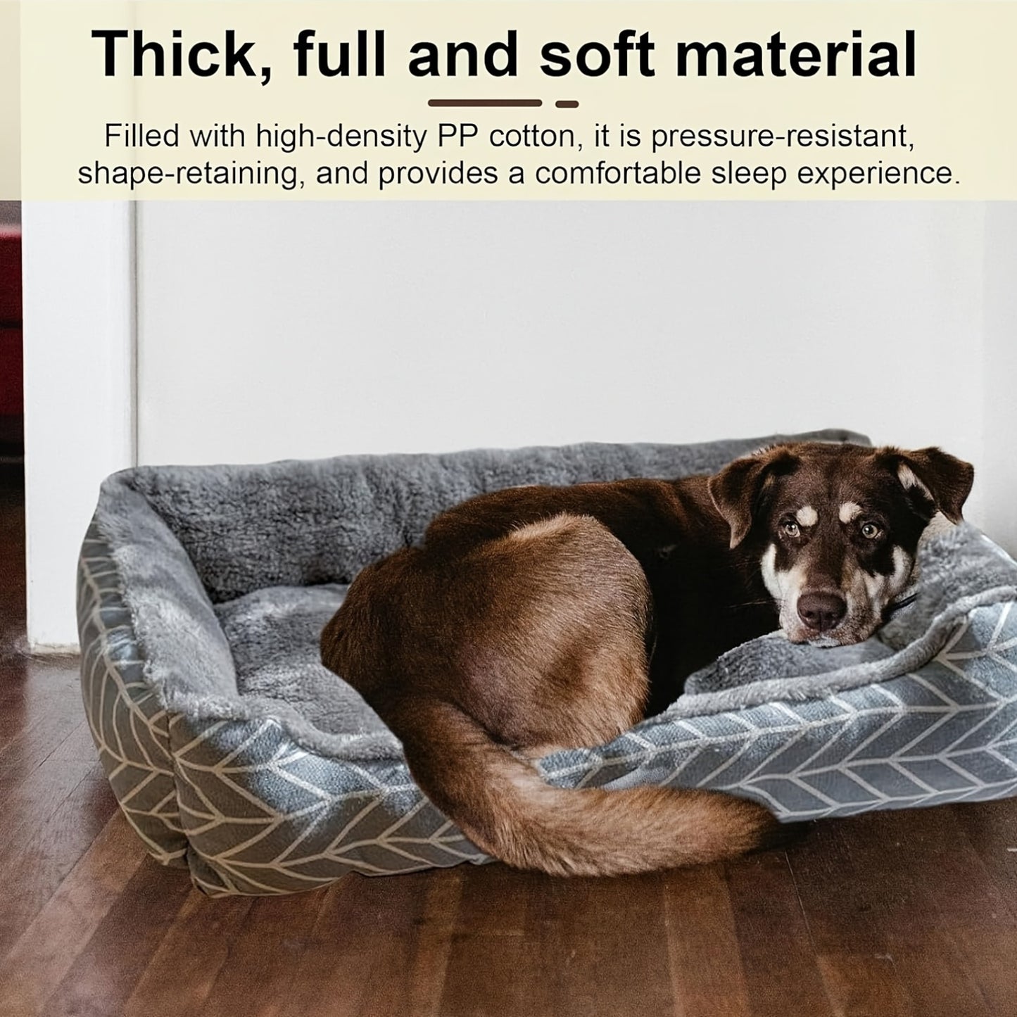 Stylish and durable pet bed for small dogs and cats with cozy pillow-style design and non-slip waterproof base. Made with polyester argyle pattern and polypropylene fiber filling for extra