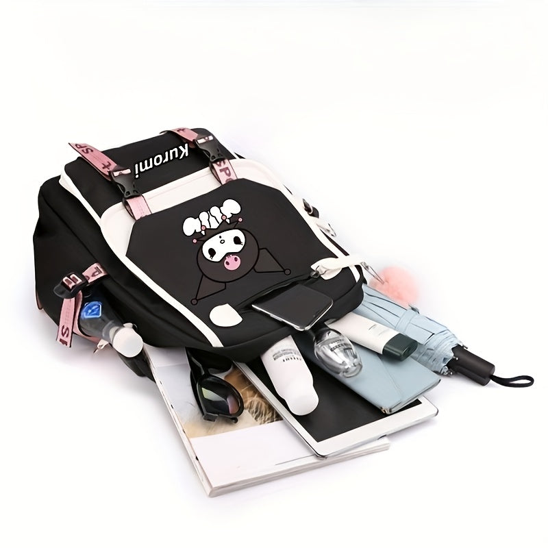 Cute Sanrio Hello Kitty Kuromi Magician laptop backpack with large capacity and foldable design, perfect for outdoor use.