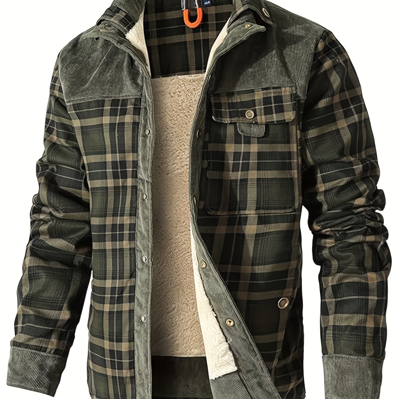 Casual polyester plaid jacket for men, perfect for Fall/Winter weekends.