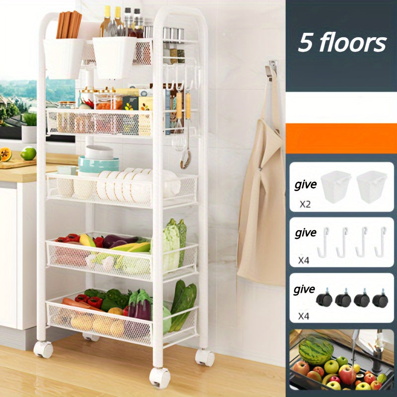 1 piece of practical shelves for kitchen storage, floor-to-ceiling multi-layer trolley for movable household items and vegetable basket shelves.