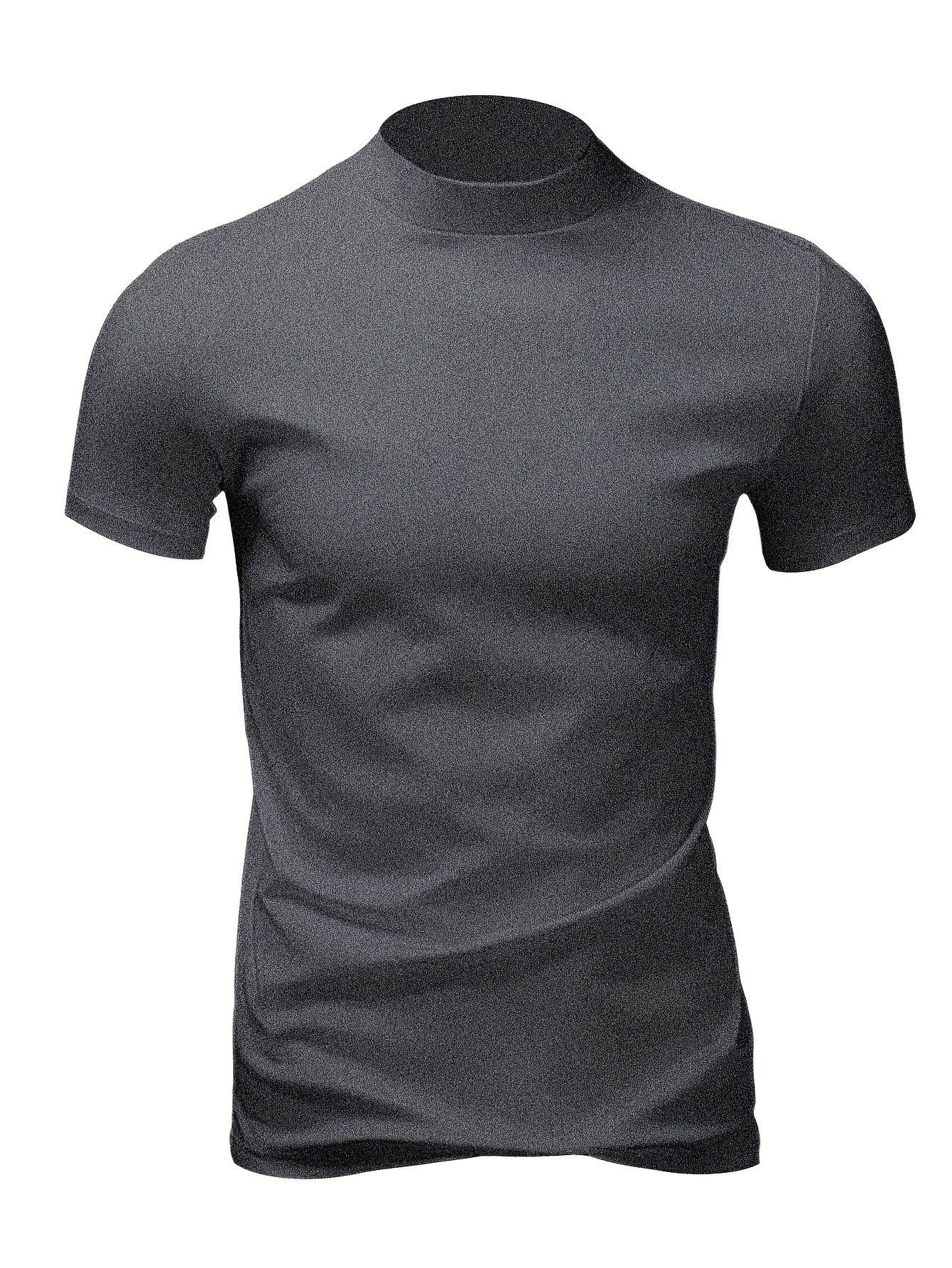 Men's slim-fit short-sleeve t-shirt with stand-up collar, ideal for outdoor activities, gym wear, or layering.