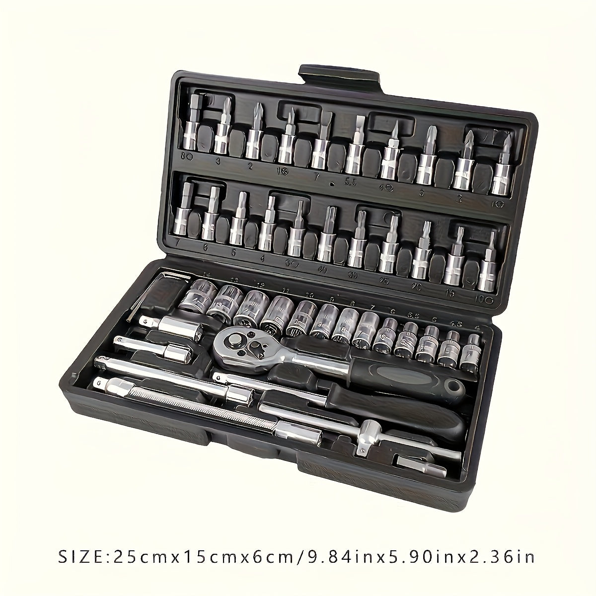 46-pc Chrome Vanadium Steel Socket Wrench Set with 1/4" Ratchet & Metric Tools, Durable, No assembly needed, Ideal for Auto Repair & Home Use, Comes with Storage Case