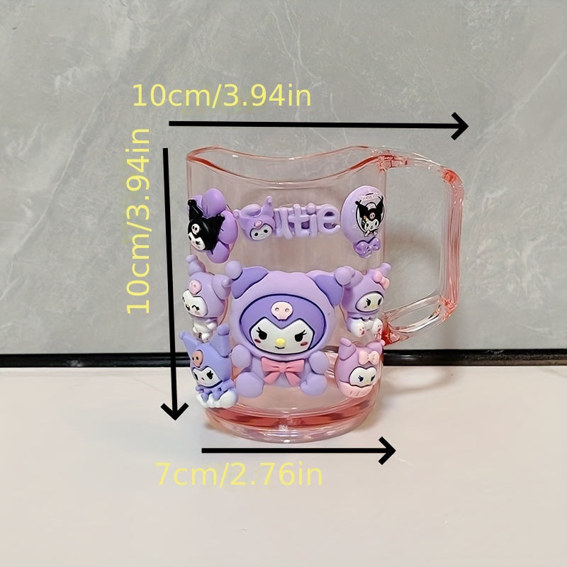 2pcs Sanrio Cute Cartoon Kuromi, Melody toothbrush holder set made of durable PP material for both men and women. Includes mouthwash cup and toothbrush.