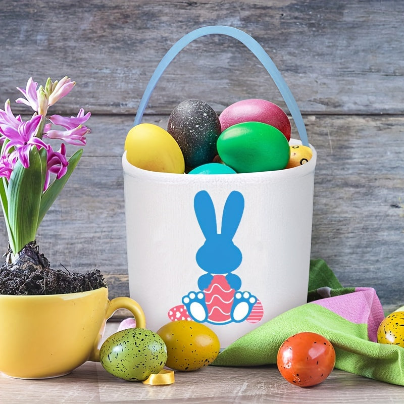 Canvas Easter Bunny Basket with Handle - Ideal for Egg Hunts, Party Favors, and Classroom Fun