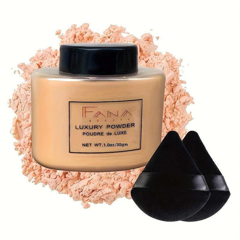 FANA Luxury Matte Finish Loose Powder with Oil Control, Lightweight Concealer, Waterproof Formula, Universal Skin Tone, for All Skin Types, Includes Triangle Beauty Sponge, 1.0oz/30g