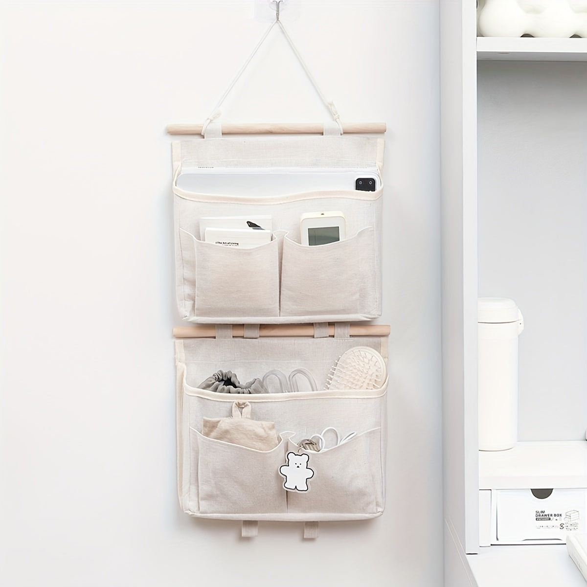 Multi-functional Fabric Hanging Storage Bag - Wall-Mounted Organizer for Bedroom, Dorm Room & Beyond - Comes in White or Gray