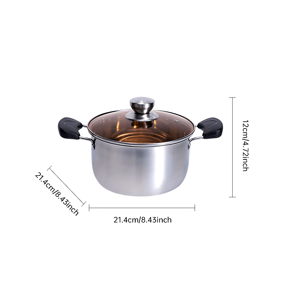 Soup pot with lid made of stainless steel - featuring dual handles, compatible with induction cooktops, and safe to use in the dishwasher for home kitchen cooking.