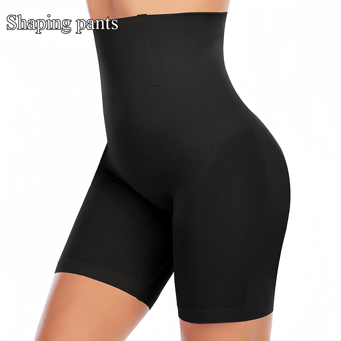 Seamless and comfortable high-waist shapewear shorts for women in black or beige. Features tummy control, butt lifting, ribbed texture, and postpartum support. Ideal for fitness or everyday