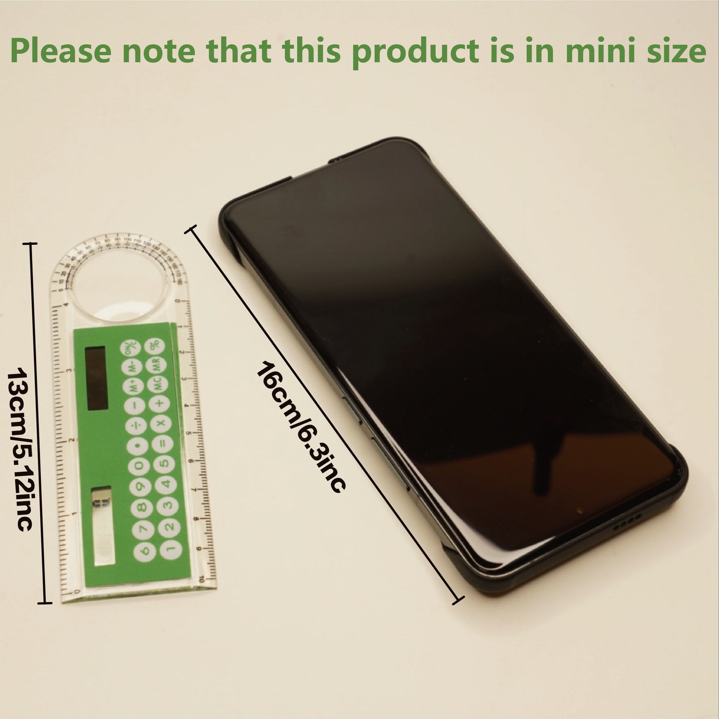 Mini Ultra-Thin Solar Calculator Ruler with Magnifying Glass - 10cm School/Office Supplies