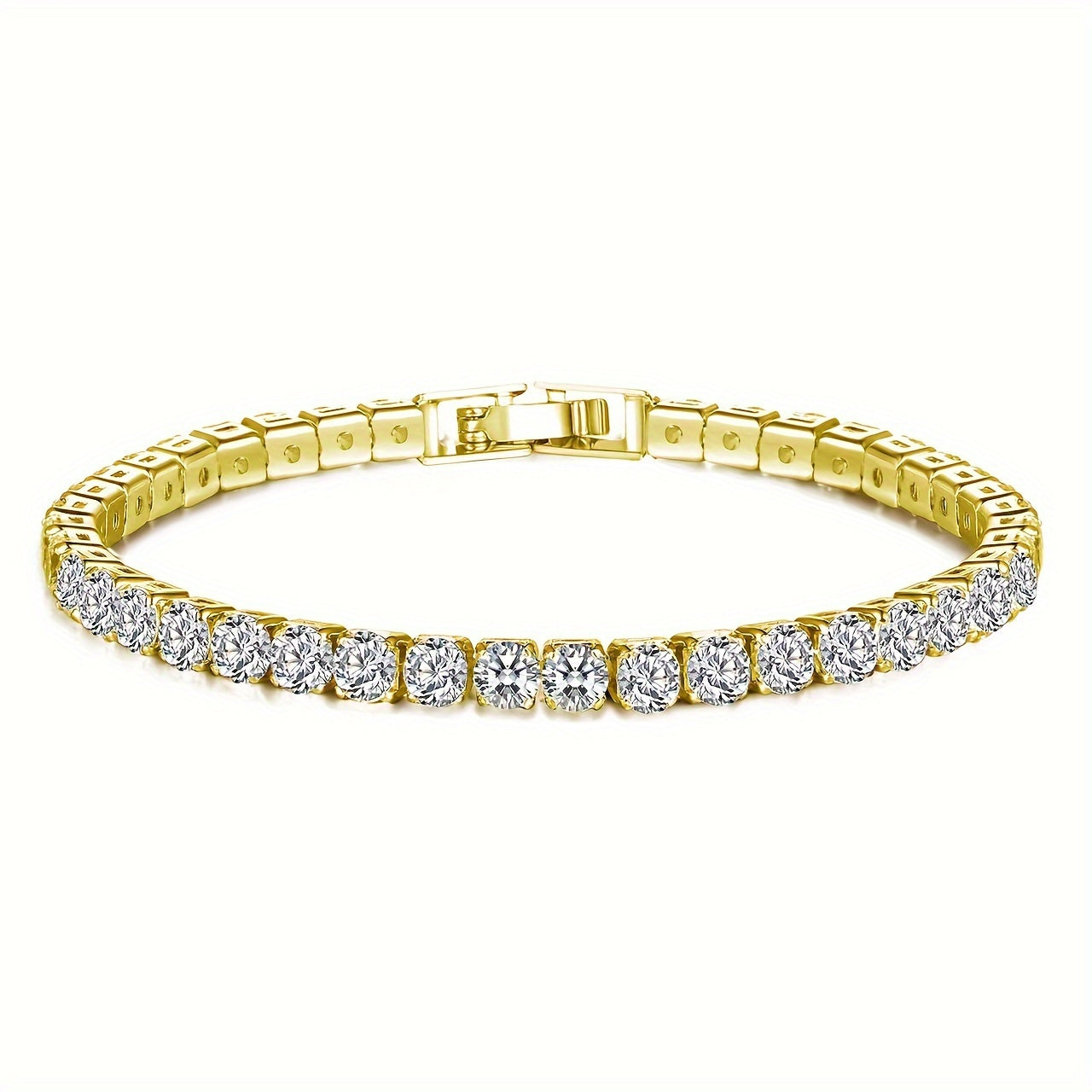 One piece of elegant titanium steel jewelry for women with a 14K golden plated tennis bracelet featuring synthetic cubic zirconia. Perfect for daily or festival wear, this piece makes for an ideal Mother's Day gift and comes in a gift box.