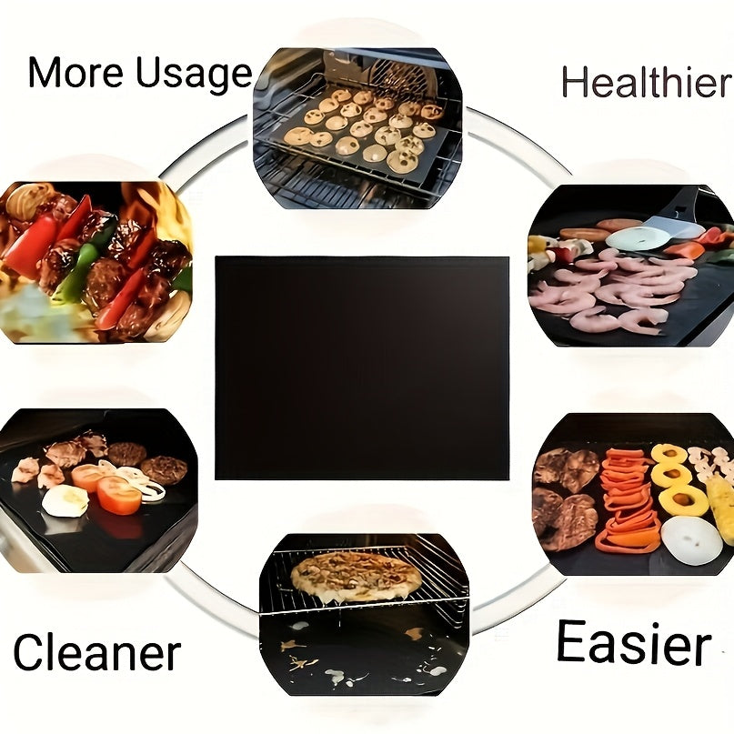 1 piece of Non-Stick Reusable Oven Mat in Black PVC, suitable for use in Electric & Gas Ovens as well as on the BBQ. An indispensable accessory for parties and vacations.