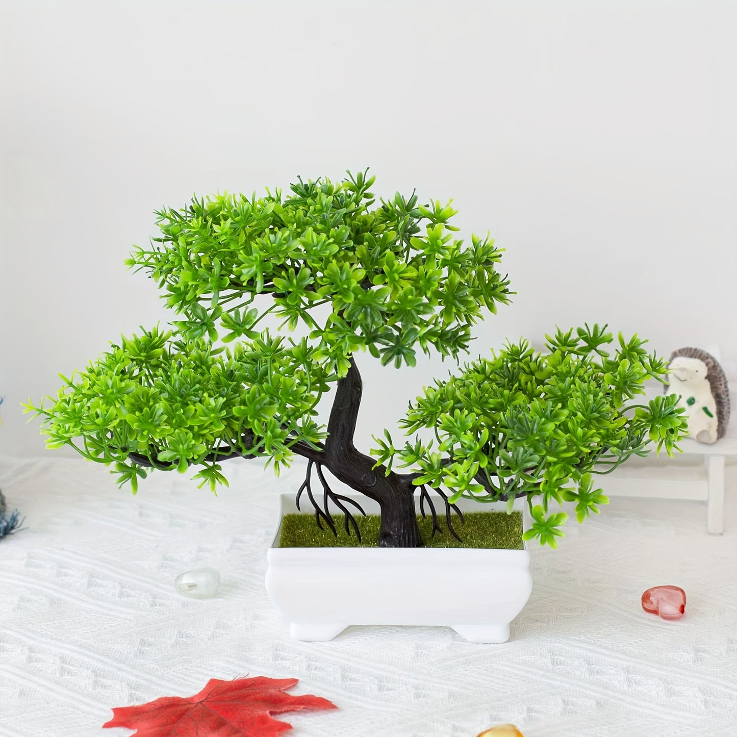 Artificial bonsai tree with plastic cement pot for home or office decor and birthday gift.