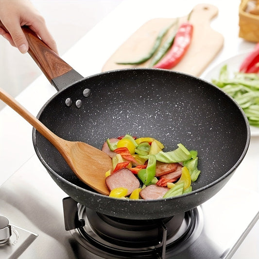 This versatile 1-piece non-stick coated pan is perfect for household use. Featuring a 30cm size and smokeless design, this flat frying pan is ideal for frying eggs and steaks. It can be used on both induction cookers and gas stoves, making it a useful