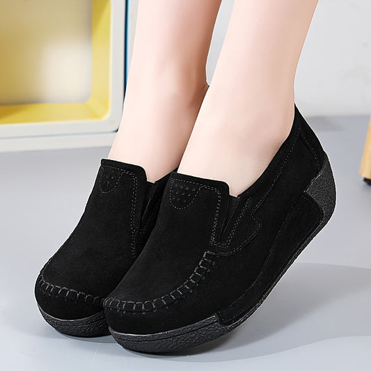 Women's slip-on platform loafers for stylish and comfortable outdoor walking.