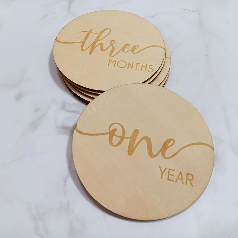 Celebrate Your Baby's Growth with Wooden Milestone Coasters for 1-12 Month Anniversaries