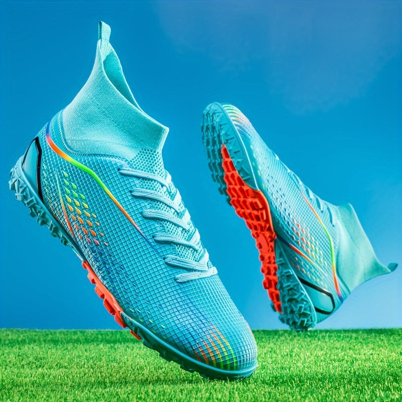 Professional high-top soccer cleats for training and competition, made from breathable PU material suitable for all seasons.