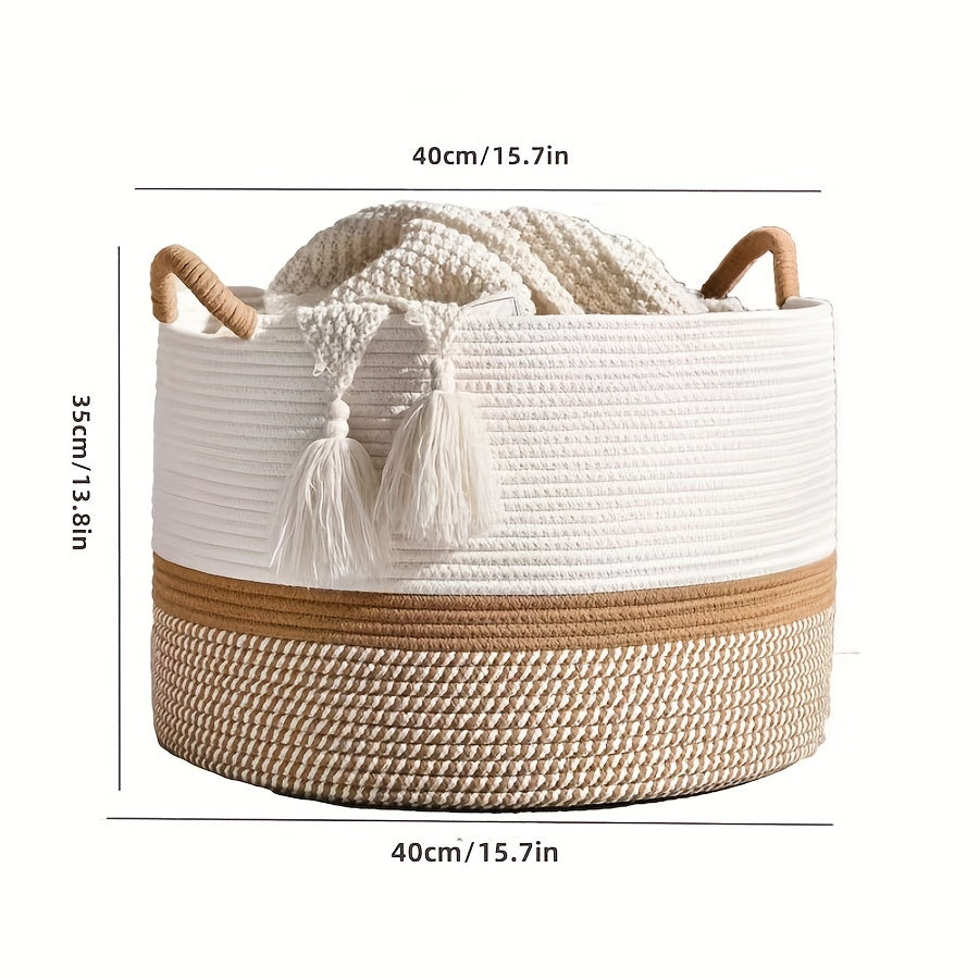 1 woven basket for storage, available in 4 colors; suitable for laundry, living room, nursery, pillows, and toy chest.