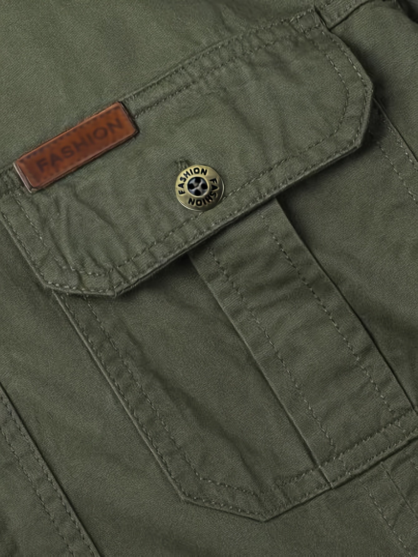 Men's Military Green Long-Sleeve Button-Up Collared Shirt with Cargo Pockets, Solid Color Retro Style, Elastic Casual Camping Outdoor Activity Shirt, Workwear, Pocket Shirt --> Men's