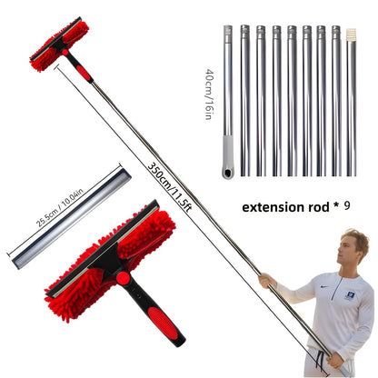 Window cleaner kit with washer, squeegee, microfiber cloth, stainless steel handle, resin head, and 59.74-meter reach, available in 5 colors. No electricity needed.