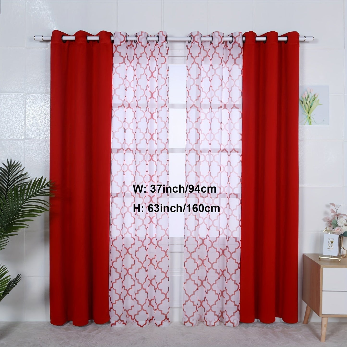 Blackout Curtains and Sheer Panels with Snowflake Pattern, Including Rods, Indoor Set of 4, Weighing 200 Grams in Total.