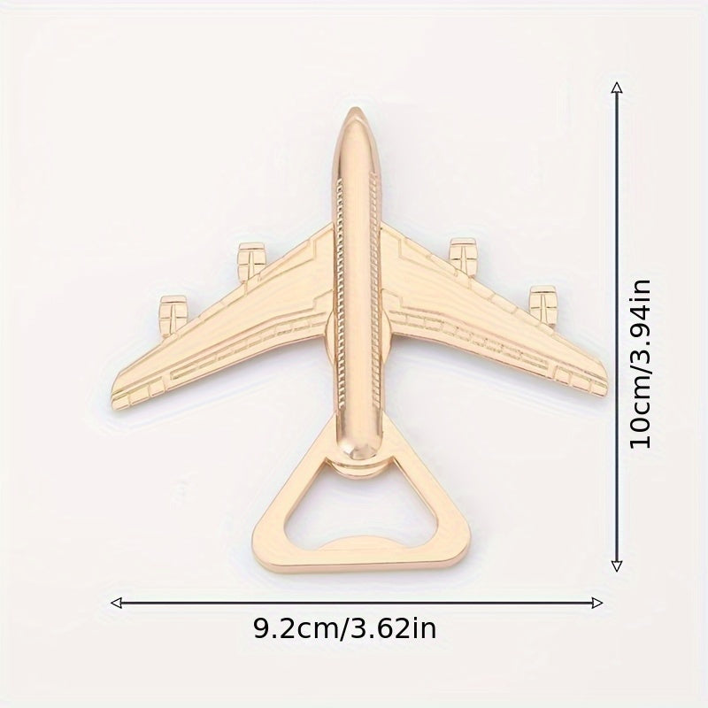 1 or 2 Golden Metal Airplane Bottle Openers - Ideal gift for beer lovers, travel and parties, made of stainless steel, no power needed.