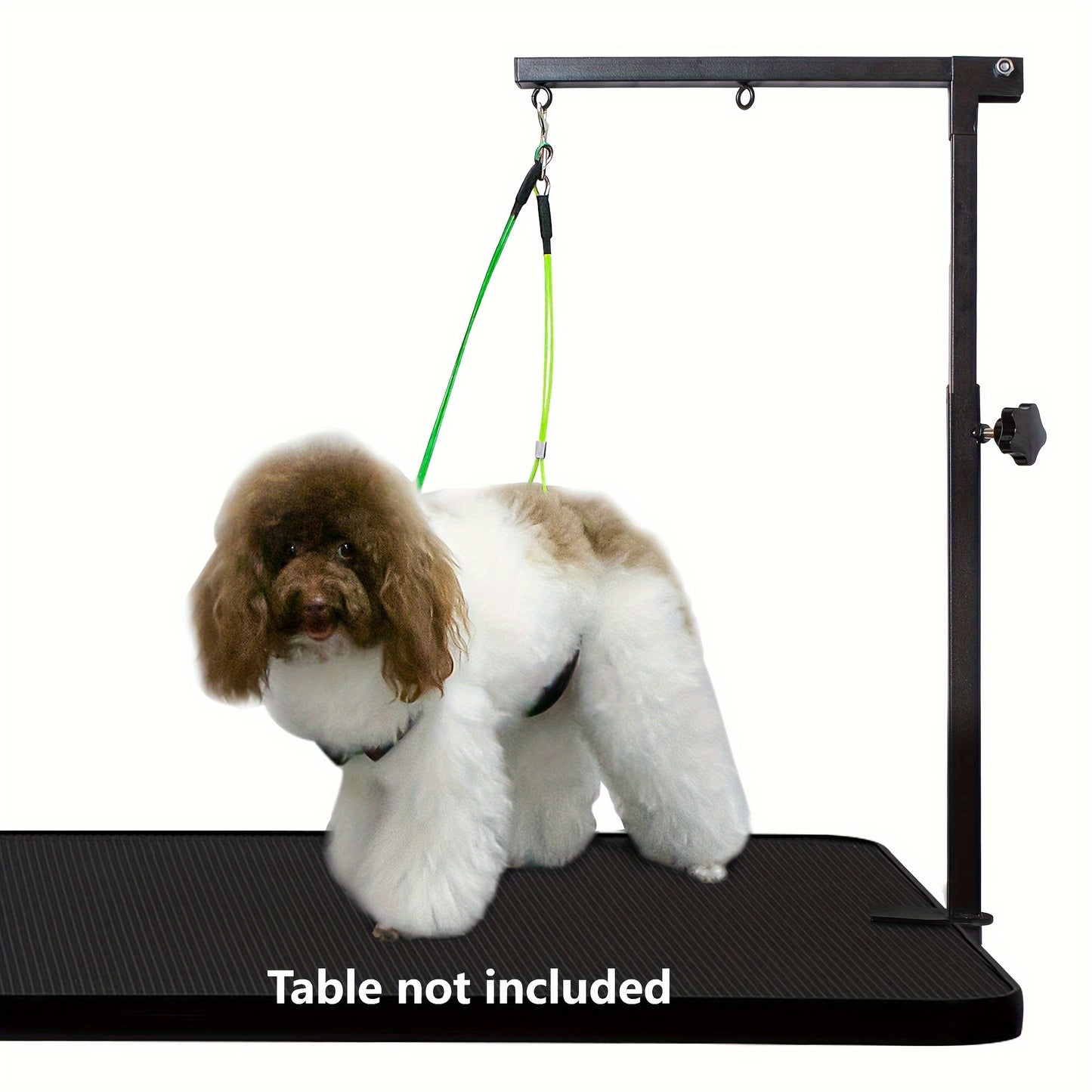 Adjustable & foldable dog grooming arm with clamp, ideal for small dogs and puppies. Made of steel construction and includes no sit haunch holder & loop noose. Suitable for home and