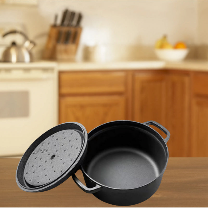 ITECHJOY's Traditional Cast Iron Stew & Soup Pot with Lid is a durable and uncoated kitchen essential for home cooking. Perfect for making stews and soups, this pot is a must-have addition to your kitchenware collection.