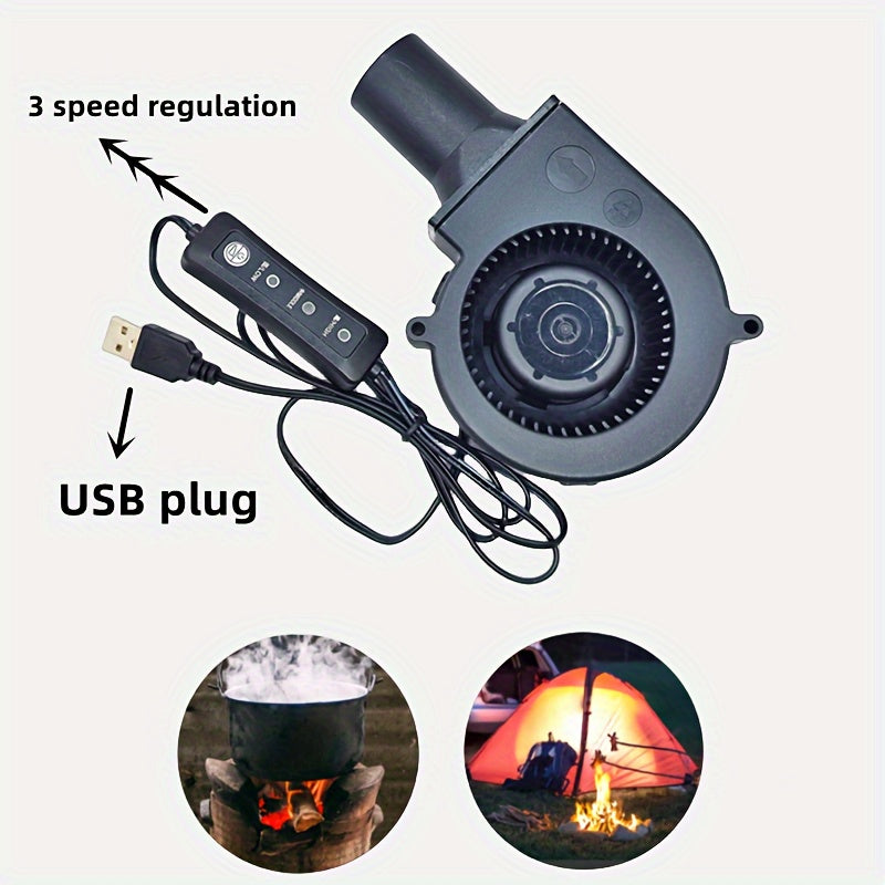 Powerful portable USB fan with duct, adjustable speed, and large airflow for desktop cooling.