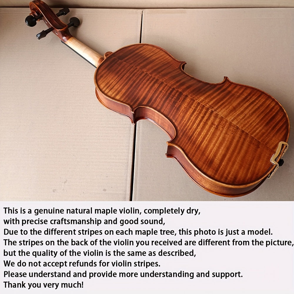 Complete violin ensemble with classic design and fine craftsmanship, includes L&K K-10 Tiger Stripe Maple Wood Violin Set, 4/4 Full Size 1716 Replica, Olive Brown with Spruce Top, Ebony