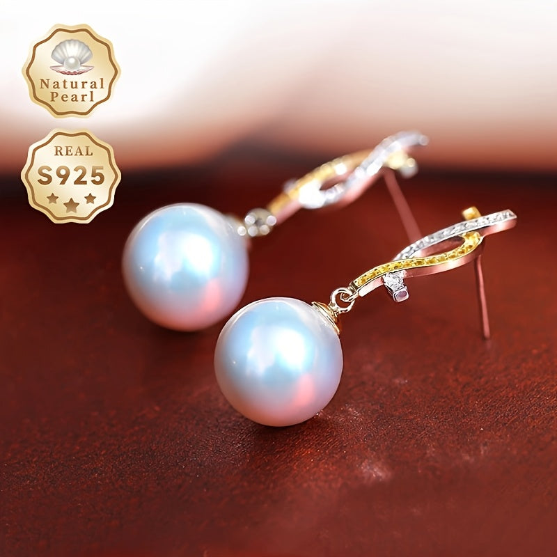 MUFAN Elegant Luxury Dangle Earrings, Featuring 1 Pair of S925 Silver Earrings with 12-13mm Natural Freshwater Pearls, Includes Gift Box, Perfect for Both Daily Wear and Special Occasions