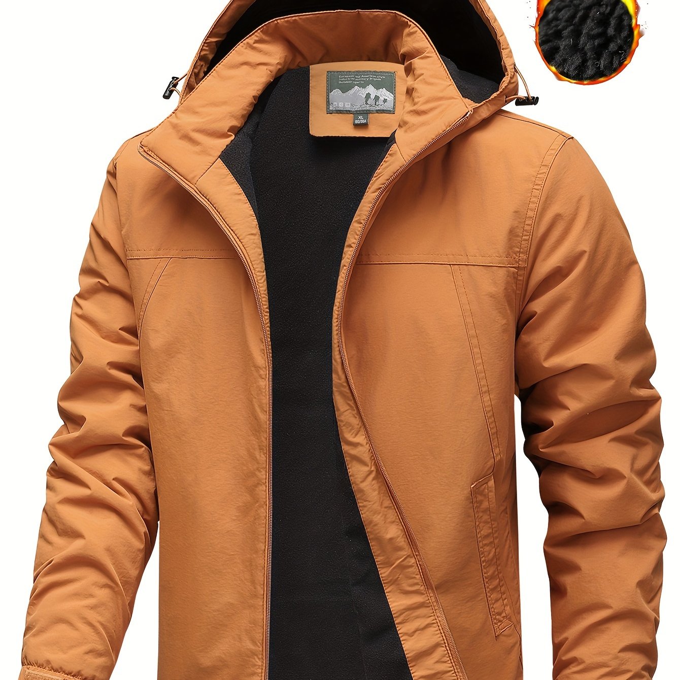 2024 New Winter Men's Solid Color Jacket for Outdoor Casual Hooded Fleece Coat