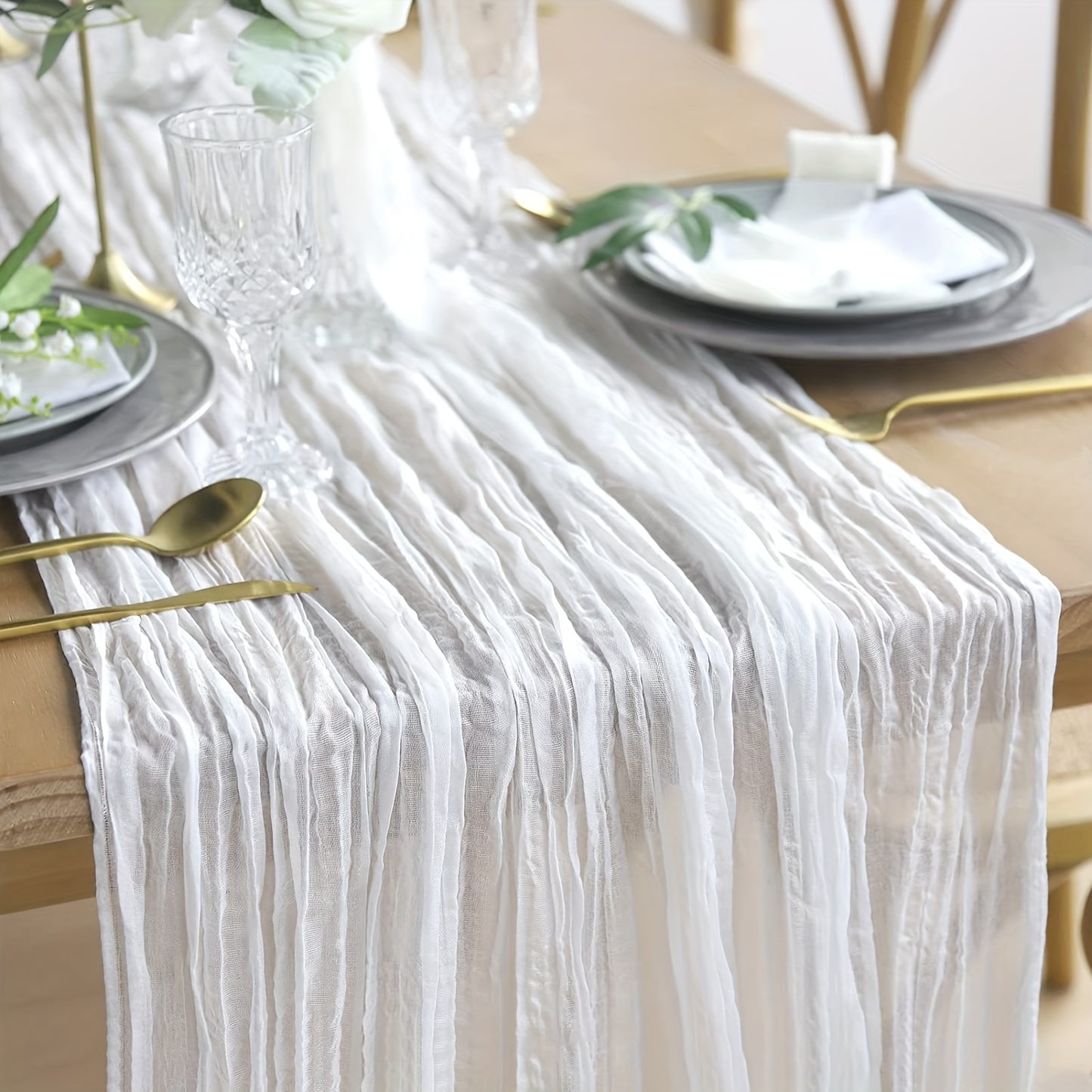 1pc Wrinkled Table Flag, Cheesecloth Table Runner, Gauze Tablecloth: Bohemian chic décor for weddings, showers, and parties.