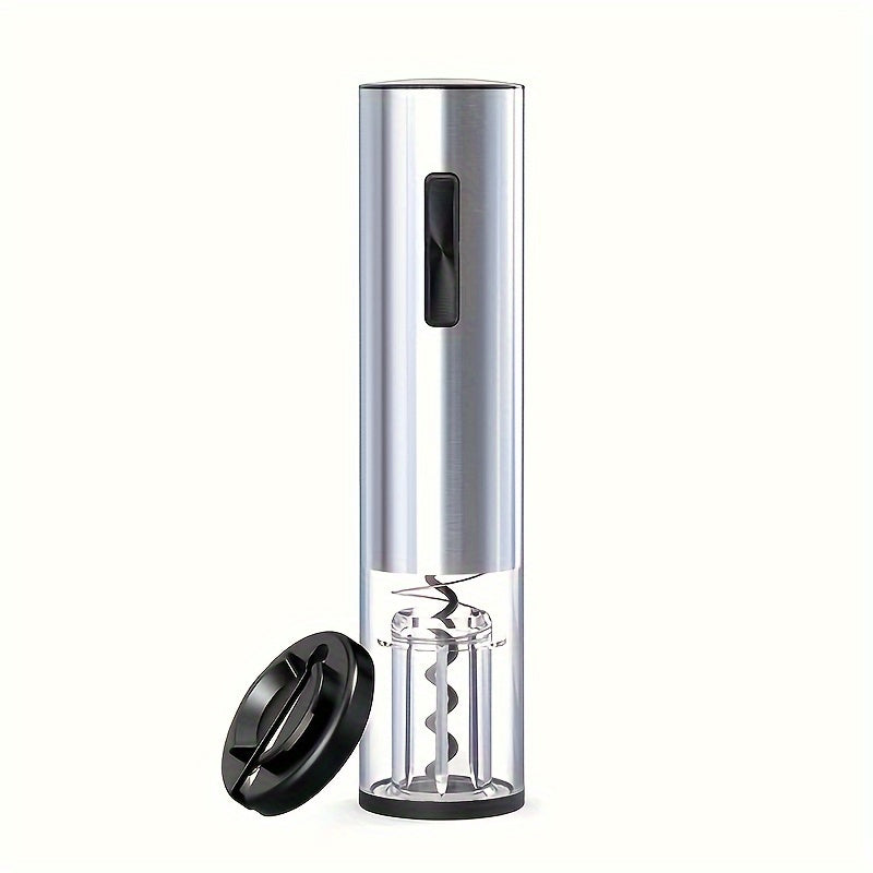 Stainless steel electric bottle opener set with USB rechargeable automatic corkscrew and 5-in-1 vino accessory kit. Perfect for kitchen, parties, weddings, and gift giving. Includes foil cutter, spiral drill, cork remover, and metal corkscrew. 500mAh