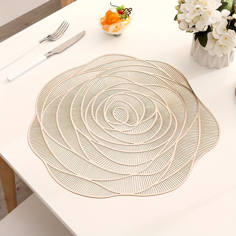 Valentine's Day Rose PVC Table Mats and Coasters Set of 2-12pcs, Washable, Non-slip, Heat-resistant, Decorations for Holiday, Wedding Parties.