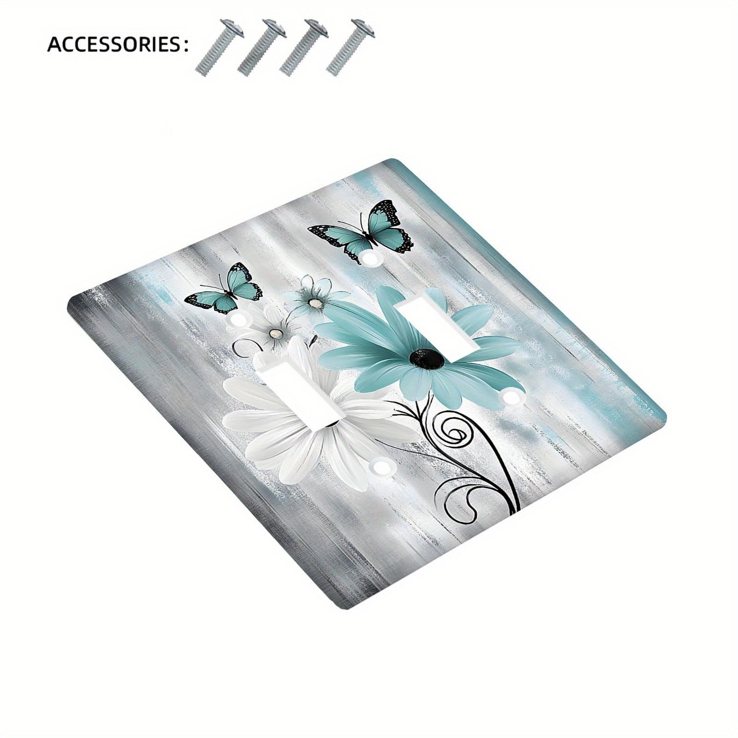 Teal Daisy & Butterfly Light Switch Cover - Farmhouse Style, Easy to Install, 1 or 2 Gang options for Kitchen and Home Decor