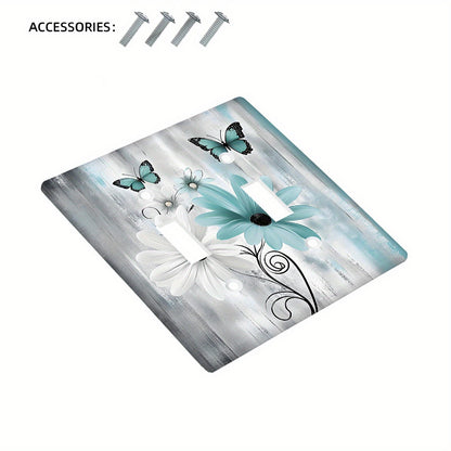 Teal Daisy & Butterfly Light Switch Cover - Farmhouse Style, Easy to Install, 1 or 2 Gang options for Kitchen and Home Decor