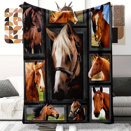 Soft flannel horse blanket that is perfect for youngsters and adults. This reversible throw is allergy-friendly and great for using on the couch, bed, office, or travel. It makes for the perfect gift.