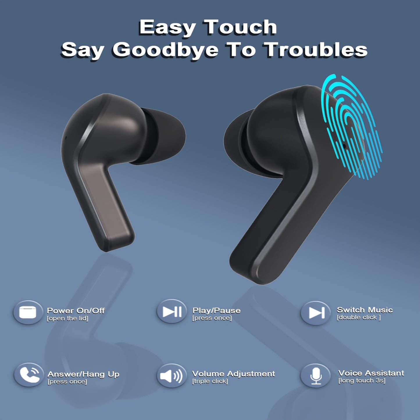 Compact TWS Wireless Earbuds with LED Battery Indicator, ideal for sports & gaming.