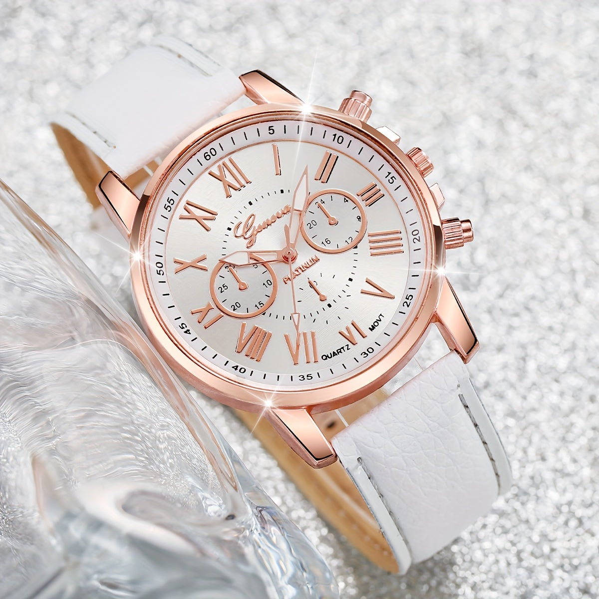 4pcs/set Black, white, pink fashion quartz watch with Roman scale dial for women does not include watch box.