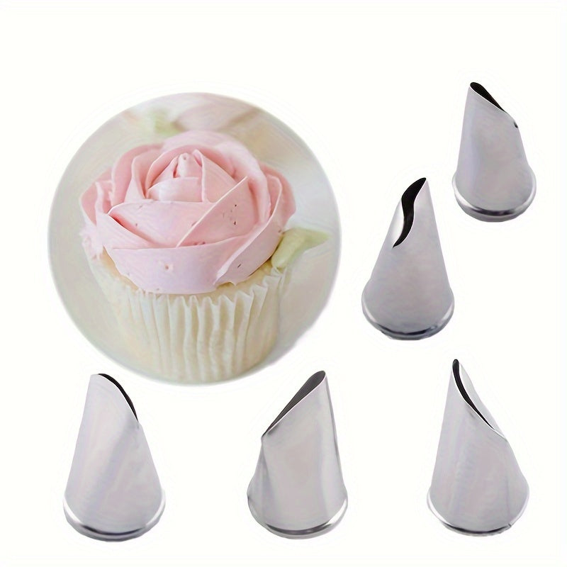 Stainless Steel Cake Decorating Set with 7 Pieces - Features Rose Piping Tips, Scissors, and Nails for Baking and Desserts