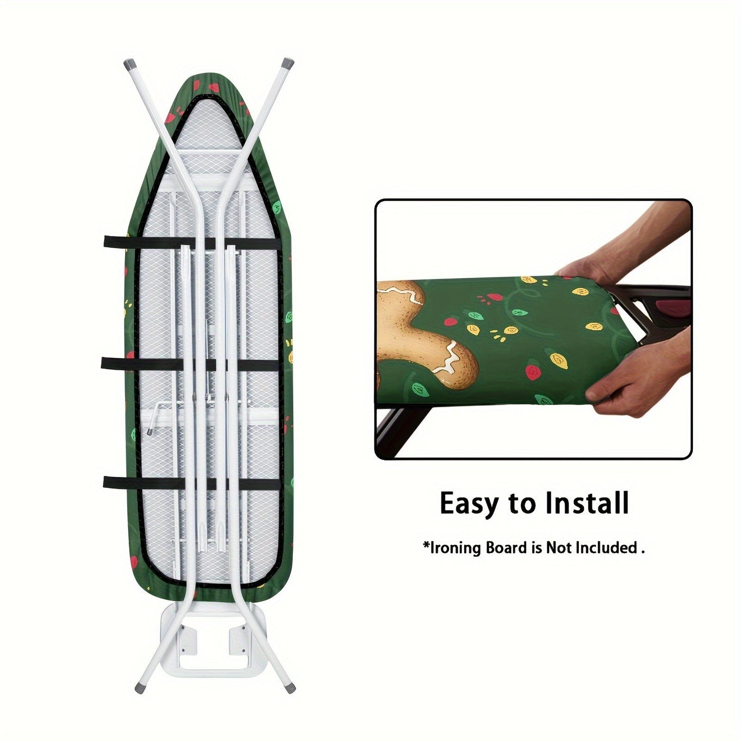 Elastic Christmas-themed ironing board cover fits most sizes and offers festive dust protection for your home decor.