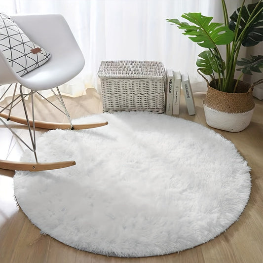 Soft, Non-Slip Plush White Round Area Rug - Perfect for Living Room, Bedroom, and Home Decor - Machine Washable